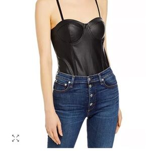 Aqua Womens Size S Black Faux Leather Sleeveless Push Up Bustier Bodysuit